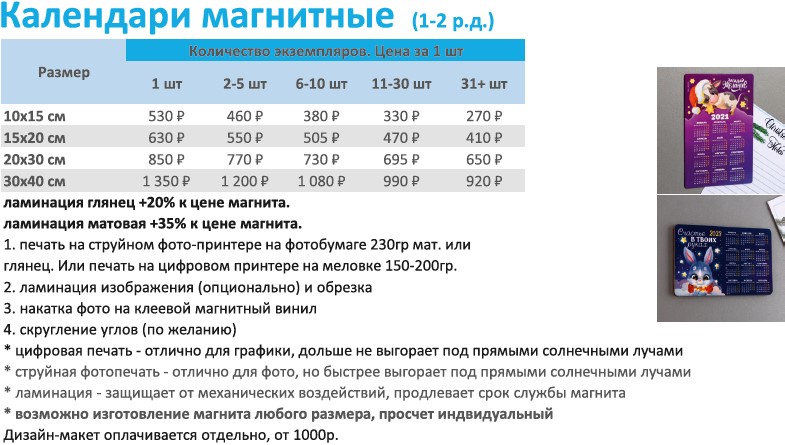 календари магнитные